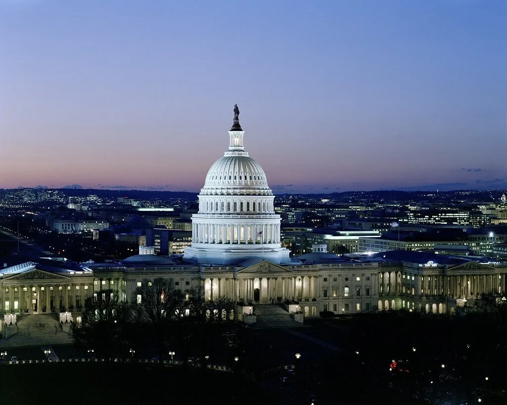 The United States Capitol at dusk